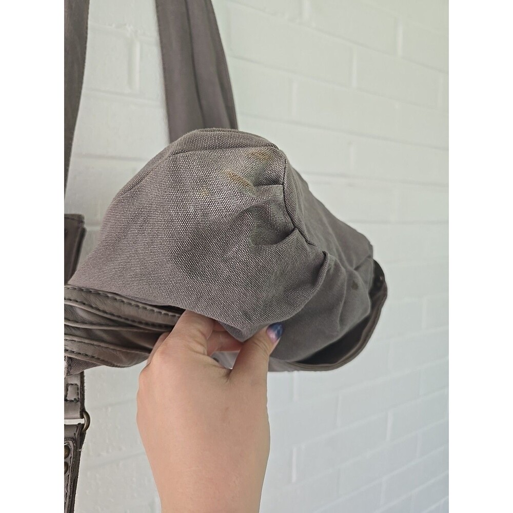 DIESEL Vintage Archive Studs Leather Cotton Shoulder Crossbody Bag Grey Y2K Rare - Picture 13 of 16